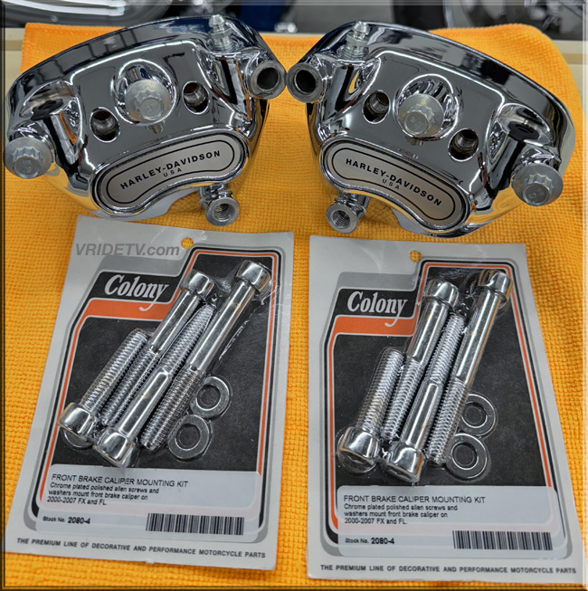 harley davidson vrod chrome front brake calipers colony chrome hardware.