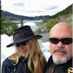 Diane and Jeff alongside Medicing Lake in Jasper National Park. Liberty Sport glasses protecting our eyes from the glare coming off the snow. Tilley Airflow hat never looked better than on Di : )