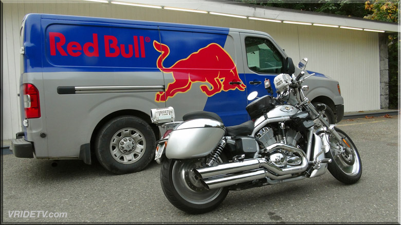 Red Bull truck with VRIDETVcom Harley Davidson camera bike
