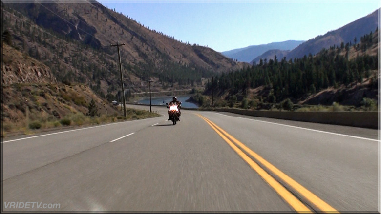 motorcycle rider in the fraser canyon with VRIDETVcom