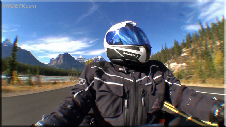 motorcycle rider in the Rockies