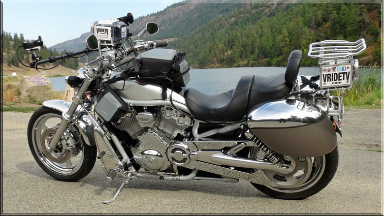 motorcycle with 4 professional video cameras